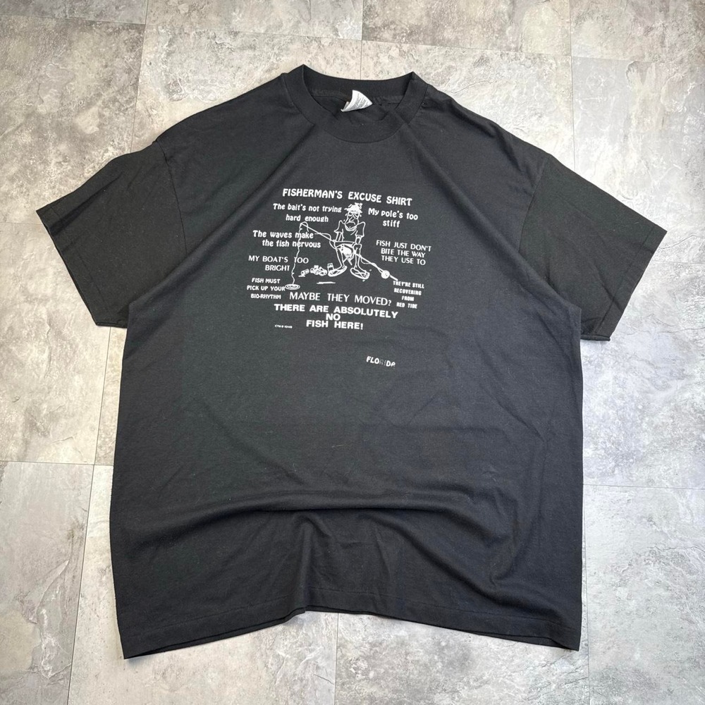 Black vintage funny Fisherman graphic excuse shirt size xl